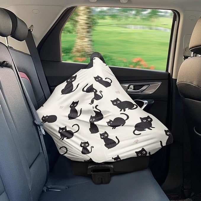 Binienty Cozy Car Seat Covers for Baby Boys Girls,Cartoon Cat Stretchy Infants Carseat Canopies Breathable Soft Infants Stroller Cover Baby Shower Gifts