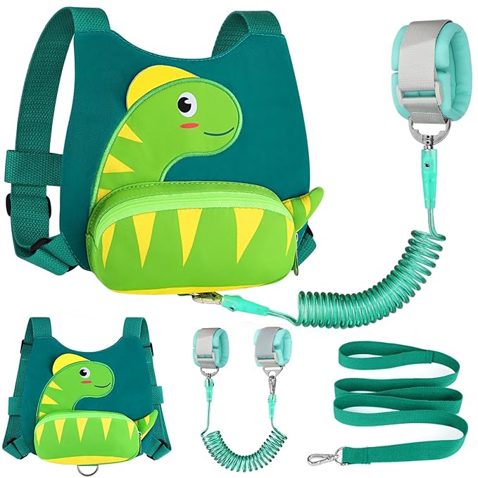 Accmor Toddler Harness Leash with Anti Lost Wrist Link, Cute Dinosaur Harnesses Walking Wrist Leashes for Kids, Children Restraints Hand Straps Belt Tether to Keep Baby Boys Girls Close (Turquoise)