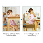 Toddler Booster Seat for Dining Table, PU Washable Double Safe Straps Non-Slip Bottom Booster Seat Dining Toddler, Portable Travel Increasing Cushion (Khaki)