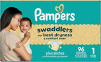 Pampers Swaddlers Diapers, Size 1 (8-14 lbs), 96 Count, Absorbent, Keeps Baby Dry and Comfortable, Skin Safe Disposable Baby Diaper (Packaging May Vary)