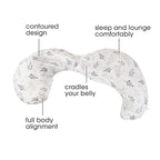 Boppy Total Body Pregnancy Pillow, Gray Wispy Leaves, Body Pillow for Prenatal and Postpartum Support, Removable Cover Included