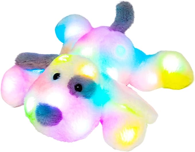 Hopearl LED Plush Puppy Lighting Up Stuffed Animal Dog Floppy Pup Night Lights Glow in The Dark Birthday Festival for Kids Toddler Girls, White, 14''