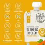 Serenity Kids Bone Broth Puree Made With Organic Veggies | Clean Label Project Purity Award Certified | 3.5 Ounce BPA-Free Pouch | Free Range Turmeric Chicken | 1 Count
