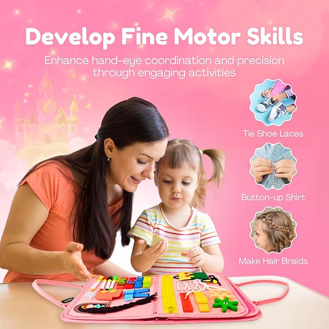 Princess Busy Book for Toddlers 1-3 | Montessori Activity Book with Various Activities For Girls & Boys | Educational Learning Sensory Board For Toddlers 1-3 | Portable busy board Travel Toy for Car