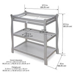 Badger Basket Sleigh Style Baby Changing Table - Nursery Diaper Station with Safety Rails, Foam Pad, and Two Storage Shelves - Nursery Organizer - Gray