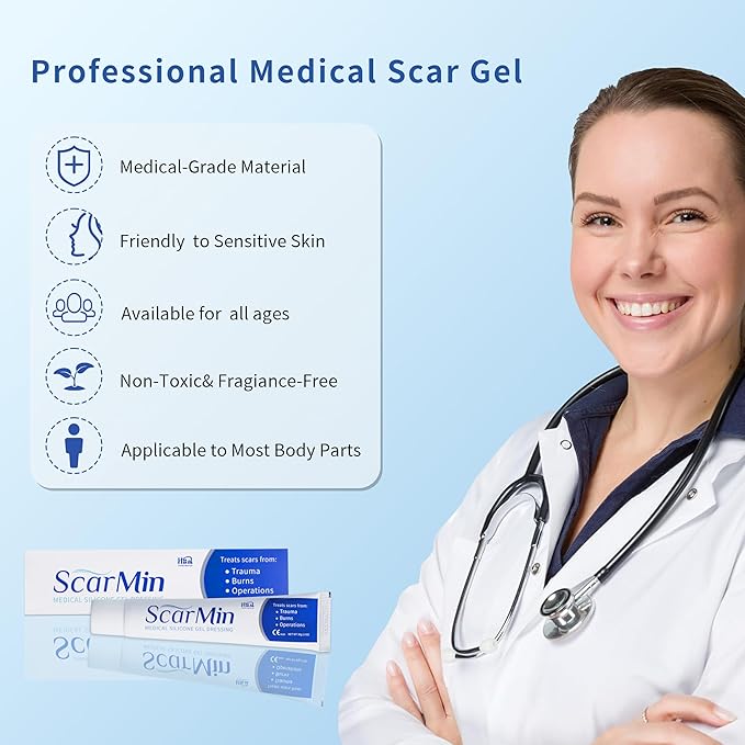 HBM Medical Grade Silicone Scar Gel, Advanced Scar Removal Cream for Old & New Scars, Stretch Marks, Surgical Scars, Keloids, Acne, C-Section & Burn Scars, 30g