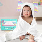 VOOVA & MOVAS Thick Baby Hooded Bath Towel - 100% Cotton,500GSM, 33x31.5 Inches,0-2Years, Super Absorbent Large Towel with Cute Elephant Ears Hood for Newborn, Baby, Infant, White