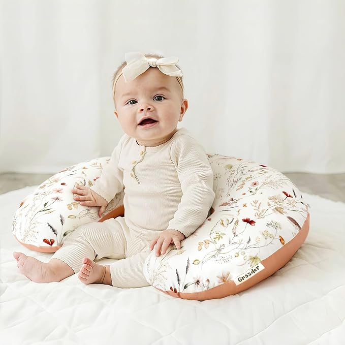 GRSSDER Reversible Nursing Pillow Cover, Ultra Soft Stretchy Minky Removable Nursing Covers Fitted for Breastfeeding Pillows Snug and Safe, Comfortable Slipcover for Girls, Stylish Original Print