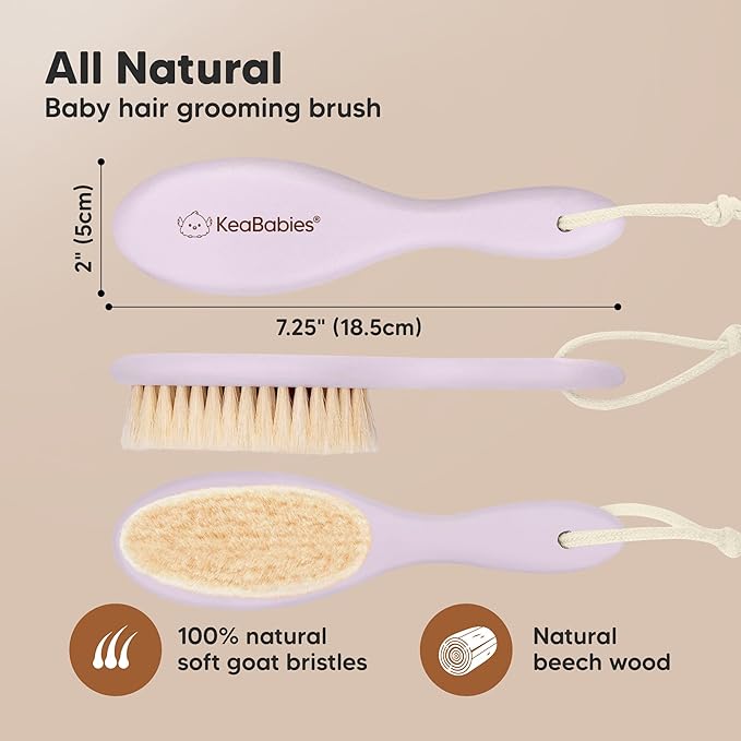 Wooden Baby Hair Brush - Cradle Cap Baby Brush with Soft Goat Bristles, Perfect Gentle Scalp Newborn Comb for Infant, Girls, Boys, Bath Essentials (Thistle, Oval)