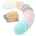 Organic Nursing Pads - 14 Washable Viscose Derived from Bamboo Breastfeeding Pads, Wash Bag, Reusable Breast Pads for Breastfeeding, Nipple Pads for Breastfeeding Essentials(Pastel Touch, M 3.9")
