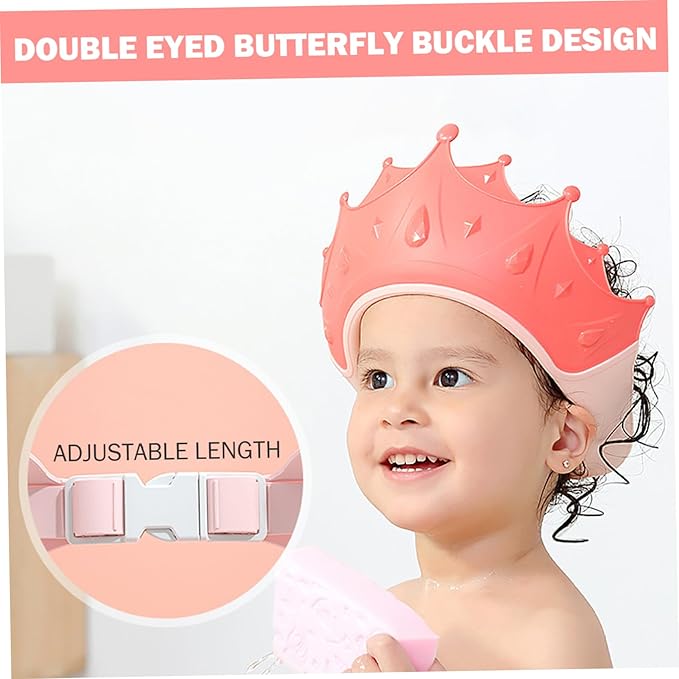 2PCS Baby Shower Cap Adjustable Crown Shape Baby Hair Washing Shield Waterproof Lightweight Plastic Bath Visor for Toddlers