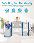 Babytronic Toddler Slide Set, 8 in 1 Kids Slide, Indoor Outdoor Slide for Toddlers Age 1-3, Toddler Playset with Basketball Hoop and Tunnel, Toddler Indoor Outdoor Playground, Blue&Grey