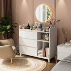 Nursery Dresser with Changing Table Top, Tall Changing Table Dresser of Bedroom, Wooden Dressers & Chests of Drawers, 4 Drawers with 2 Open Shelves, White