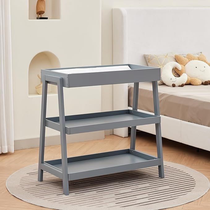 GarveeLife Baby Changing Table, Diaper Changing Table with Changing Pad, Portable Baby Diaper Changing Station with 2 Tier Storage Shelves for Newborn Baby and Infant