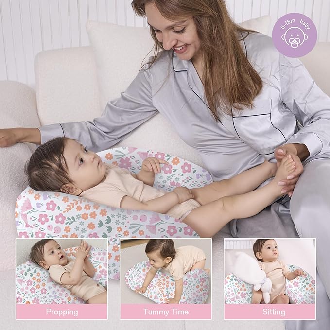 Little Grape Land Nursing Pillow & Breastfeeding Pillow for Baby Feeding, Ergonomic U‑Shape Support, Removable Washable Cover, 23 x 16 x 6.5 in, Floral