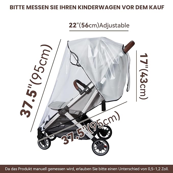 Bemece Stroller Rain Cover, Universal Stroller - Waterproof Windproof Travel Weather Shield Thick & Durable Protect from Dust and Snow with Breathable Ventilation Mesh Clear Visibility