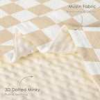 Checkered Baby Blankets for Boys Girls, Soft Nursery Minky Blankets with Muslin and Dotted Fleece Back 30x40 inches, Receiving Bed Quilt for Newborn, Infants, Toddlers