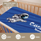 Personalized Baby Crib Bedding Set – Blue Astronaut Theme Nursery Bedding Sets 3 Piece with Custom Name Blanket, Fitted Crib Sheet & Changing Pad Cover – Ideal Newborn Gift for Boys