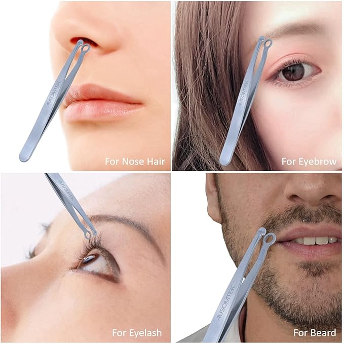 Nose Hair Trimming Cliper, Ear Hair Trimming Tweezers, Eyebrow Grooming Scissors, Stainless Steel, Safe Round-Headed