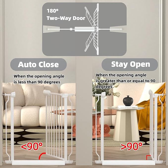 TSAYAWA 57.5"-62" Extra Wide Auto Closing Baby Safety Gate for Stairs & Doorways, Pressure Mounted No Drill Pet Gate with Walk-Through Door - Heavy Duty Childproof Gate for Toddlers, Kids, Dogs