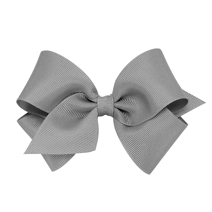 Wee Ones Girls' Plain Wrap Classic Grosgrain Hair Bows on a WeeStay No-Slip Hair Clip, Handmade, Small, Gray