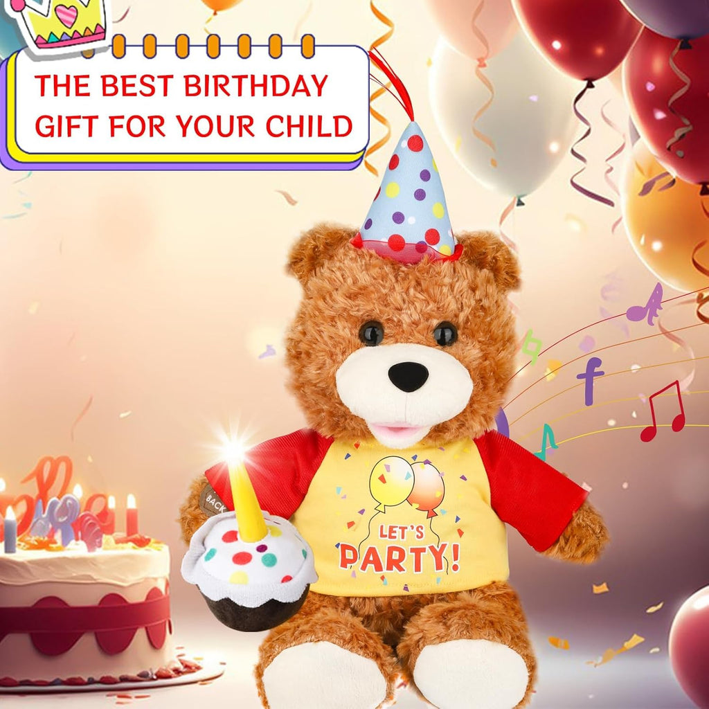 Singing Dancing Teddy Bear with Light Up Candle Playing Happy Birthday Song – Musical Interactive Plush Toy Stuffed Animal Birthday Gift for Kids Adults, 12”