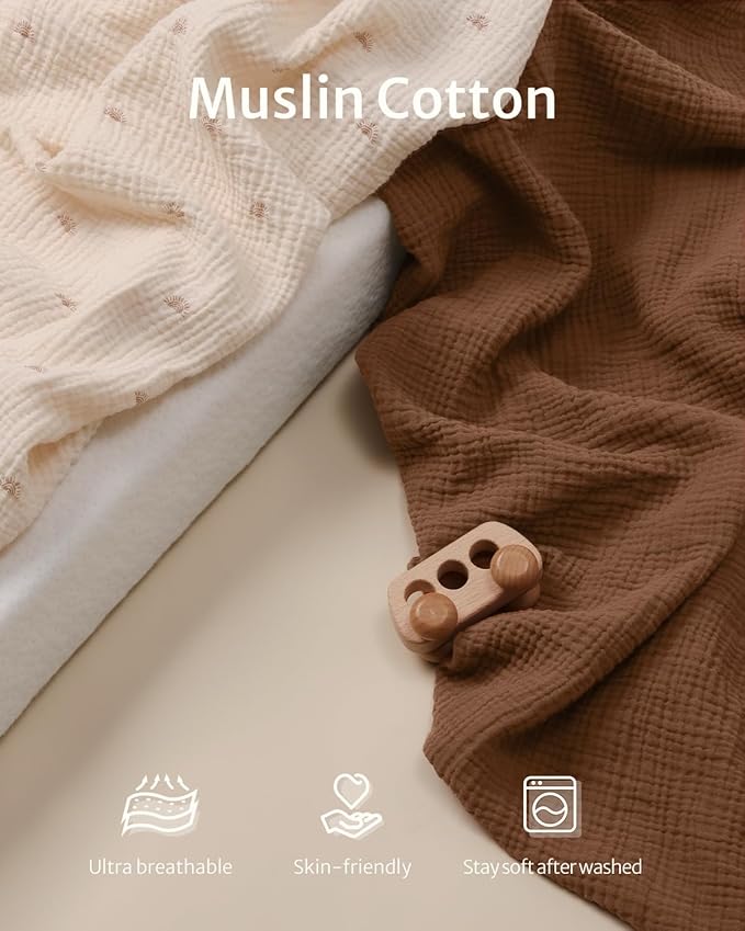 Blissful Diary Muslin Changing Pad Cover for Girls Boys, Ultra Soft Breathable Cotton, Baby Diaper Change Table Pad Covers, 2Pack (Sunshine&Brown)