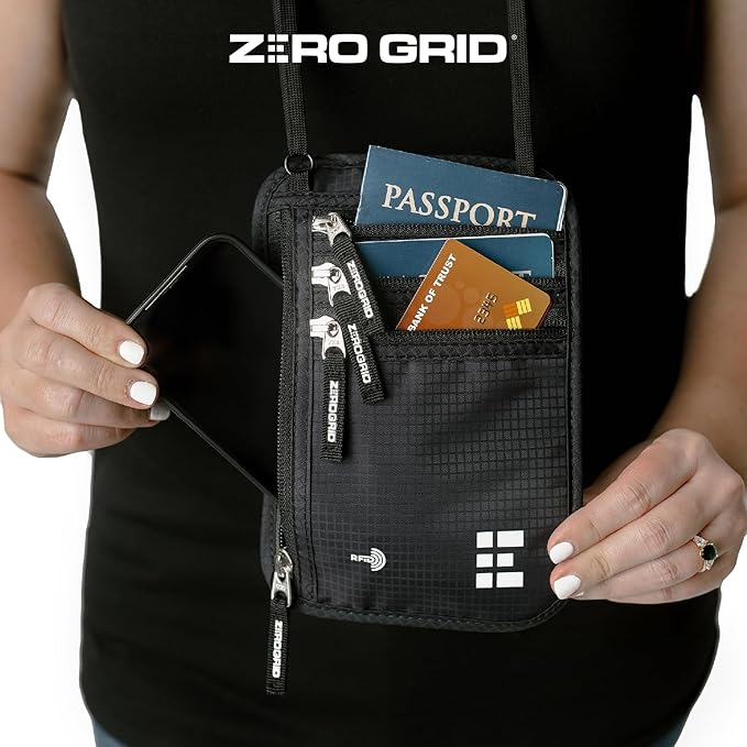 Neck Wallet for Travel & Passport Holder with RFID Blocking - Slim & Easy to Conceal Nylon Travel Pouch for men & women - Holds Phone, Cash, Cards, Keys - Sweat & Water Resistant - X-Large - Black