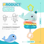 Jollybaby Baby Musical Pull String Hanging Toy for Stroller Car Seat Crib Play Gym, Plush Stuffed Whale Toy for Carseat with Music Teether Crinkle Paper, Sensory Toy for 0-6-12-18 Months Baby Gift