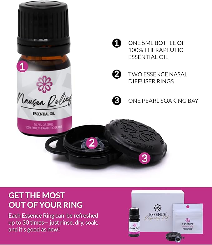 Essence Wearable Aromatherapy Nasal Diffuser – Nausea Relief Essential Oil Nose Ring Refresh Kit – Personal Scent Clip for Travel, Work & Everyday Use – Made in USA