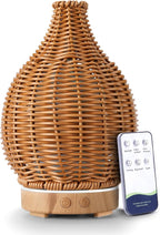 Boho Essential Oil Diffuser for Home Rattan Weaving with Remote Control, 100mL 7 Changing Color Lights Ultrasonic Aroma Humidifier, Noiseless Auto-Off Sleep Mode for Bedroom Office Workout