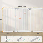 40.5" Extra Tall Baby Gate No Drill, 63"-65.7" Extra Wide Dog Pet Gate Indoor, Long Safety Child Gate, Metal Tension Auto Close No Climb Fence Pet Gate for Stairs Doorway, White