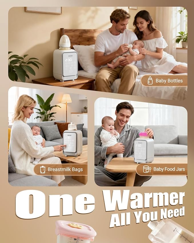 12-in-1 Baby Bottle Warmer for Breastmilk, 98°F 2m Fast Heating Milk Warmers, 24H Locks Nutrients with 360° Swirlable Heat, Precise Even Warming & Temperature Control, Fits All Bottles, Bags, Jars