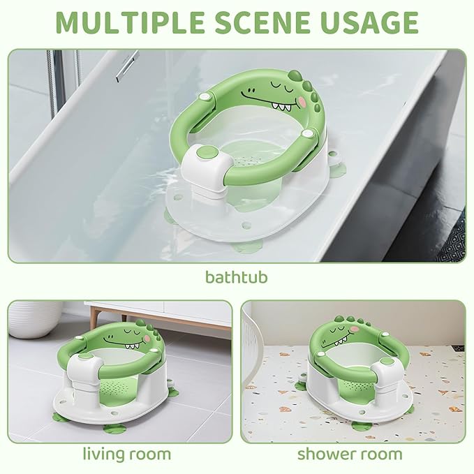 TPN Baby Bath Seat for Babies 6 Months & Up, Non-Slip Toddler Bath Seat with 5 PCS Waterproof Emoji Stickers, Portable Infant Bath Seat for Baby(Green)