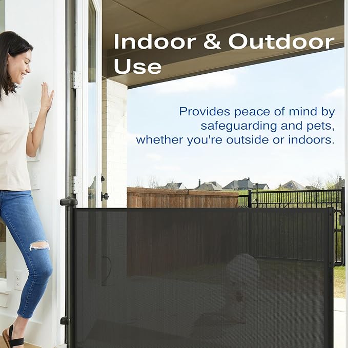 Cumbor 2-Pack Retractable Baby Gates for Stairs, 55" Wide Soft Mesh Pet Gate for Dogs with One Hand Opening, 34" Tall Toddler Gate with Top Lock for Bedroom, Doorways, Indoor/Outdoor, Black