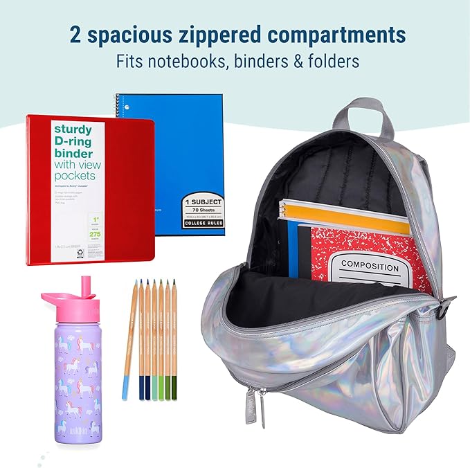 Wildkin 15-inch Kids Backpack – Durable, Padded, Adjustable for School & Travel - Holographic