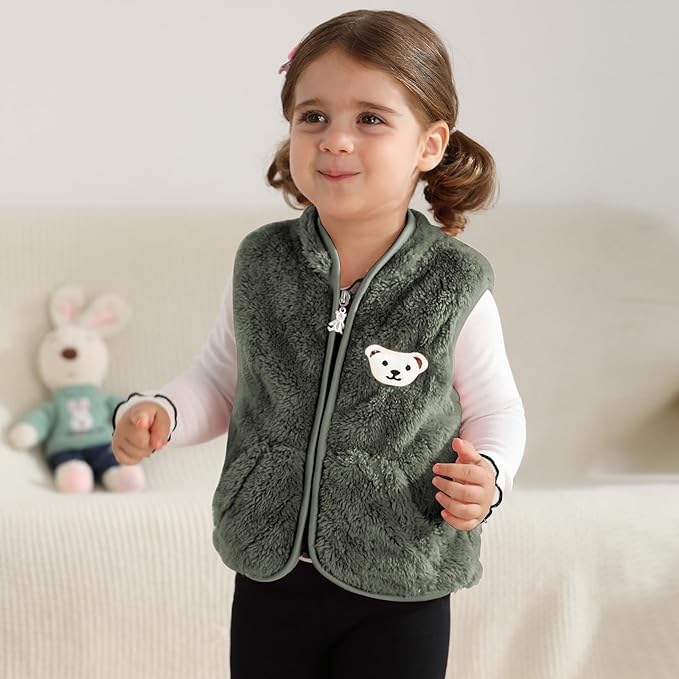 Baby Boys Girls Fleece Vest Zip Up Cute Bear Jackets Fuzzy Fall Winter Warm Clothes Newborn Outwear for Toddler Infant