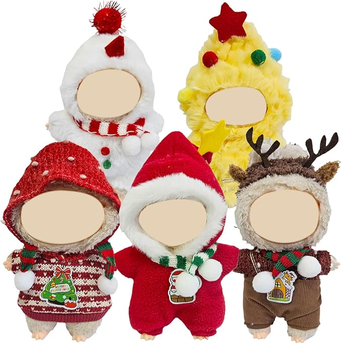 5 Complete Style Clothes Sets for 17cm Dolls - Hat & Overalls Dress Up Outfit for 17cm 15cm Dolls,Designer Outfits Bundle with Luxury/Cute/Sporty Themes, Gift for Doll Lovers (Christmas, 17cm/15cm)