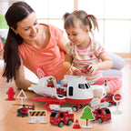 Dwi Dowellin Airplane Toys with Fire Truck Cars Toy Set and Play Mat,Plane with Light Up and Sounds,Birthday Gift for 3 4 5 6 Years Old Kids Boys Girls(Medium)