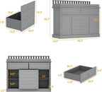 Nursery Dresser with Changing Table Top, 46"W Baby Dresser with 2 Drawers, Laundry Basket & Raised Guard, Infant Diaper Changing Storage Organize Station for Nursery and Baby Bedroom, Grey