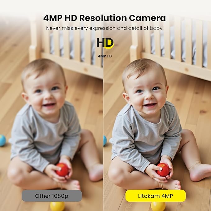 litokam 2K 4MP Security Camera Indoor, 5G/2.4G WiFi Baby Monitor with Camera and Audio, Pet Cam, Cry/Motion Detection, Night Vision, 2-Way Talk, Temp/Humidity Sensor(Can't Connect to Monitor)