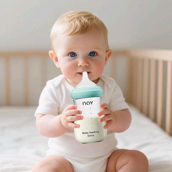 Natural Glass Baby Bottle for Breastfeeding Babies, 8oz Anti-Colic Baby Bottle with Natural Response Nipple(M), Clear, Wide Neck, 2 Pack, 3 Months+