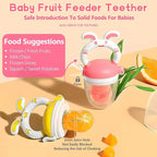WAJIAYON Baby Fruit Feeder Pacifier | 2 Infant Food Feeder Pacifier & 1 Baby Food Dispensing Spoon | Mesh Fresh Fruit Teethers for Babies Teething Feeders | Shower Gifts for Boys and Girls (Pink)