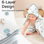 Yoofoss Hooded Baby Towels for Newborn 2 Pack 100% Muslin Organic Cotton Baby Bath Towel with Hood for Babies, Infant, Toddler and Kids, 32x32Inch, Soft and Absorbent Newborn Essential,Blue Elephant