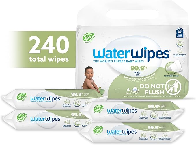 WaterWipes Sensitive+ Baby & Toddler Wipes, 3-In-1 Cleans, Cares, Protects, 99.9% Water, Textured Clean, Unscented & Hypoallergenic, 240 Count (4 Packs)