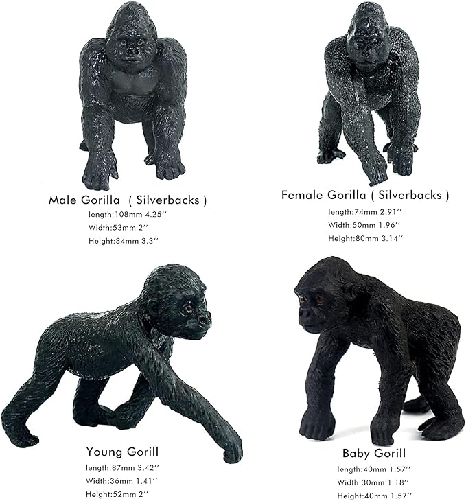 FUNSHOWCASE African Jungle Animals Toy Chimpanzees and Gorilla Figure Realistic Plastic Figurine Playset Lot 10-Piece