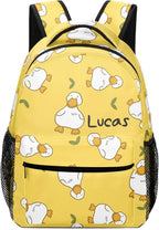 Cartoon Duck Yellow Custom Kids Backpack 16.5 Inch for Boy Girl, Personalized Waterproof Child School Travel Bag with Name, 16.5’’ X 12.2’’ X 5.9’’