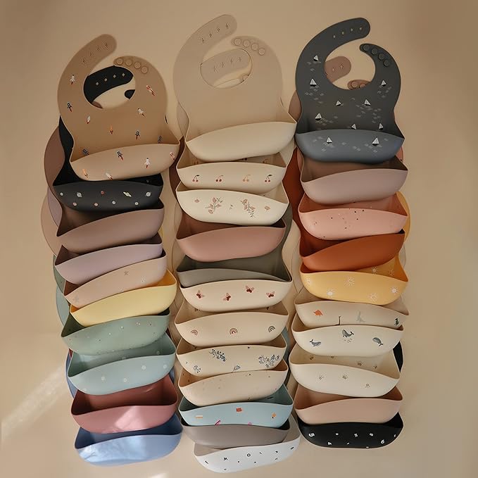 mushie Silicone Baby Bib | Adjustable Fit Waterproof Bibs (Kites)