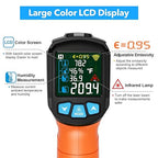 Infrared Thermometer Gun, TEMIRUP Digital Laser Temperature Gun, -58°F to 1472°F, Non Contact IR Temp Gun with Color LCD for Industrial, Cooking, Griddle, Engine, HVAC,Adjustable Emissivity & Humidity