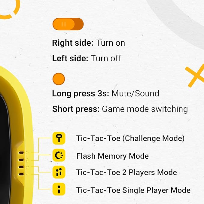 4-in-1 Handheld Tic Tac Toe Game Portable Electronic Board Games for Kids & Adults, Travel Games, Birthday Gifts, Yellow